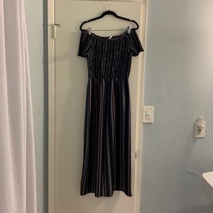 Off-the-shoulder culottes with ruched midriff